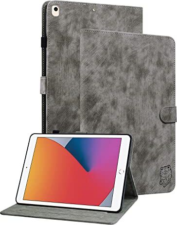 GXLONG Ooboom Custodia per iPad 10.2"/iPad PRO 10.5/iPad Air 10.5, Tigre Adorabile Magnetico Flip Smart Cover in Pelle PU Protezione Copertura Wallet Case Borsa Supporto Grigio