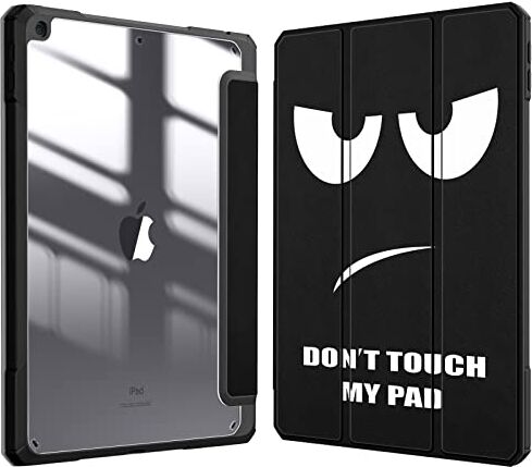 FINTIE Custodia per iPad 10.2 Pollici 9a / 8a / 7a Generazione (2021 2020 2019) [Built-in Pencil Holder] Antiurto Sottile Case Posteriore Trasparente Cover con Auto Sveglia/Sonno, Don't Touch