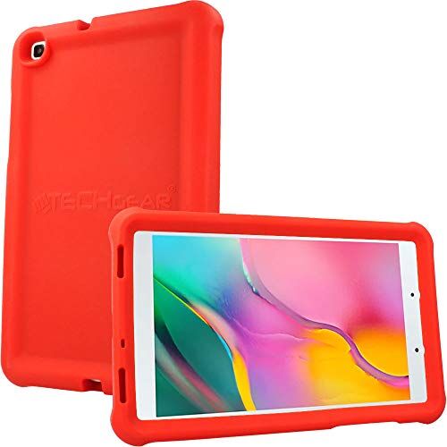 TECHGEAR Custodia Progettata per Samsung Galaxy Tab A 8.0" 2019 (SM-T290/SM-T295), Cover Antiscivolo in Silicone Morbido e Resistente agli Urti con Pellicola Protettiva, Idiale per Bambini [Rosso]