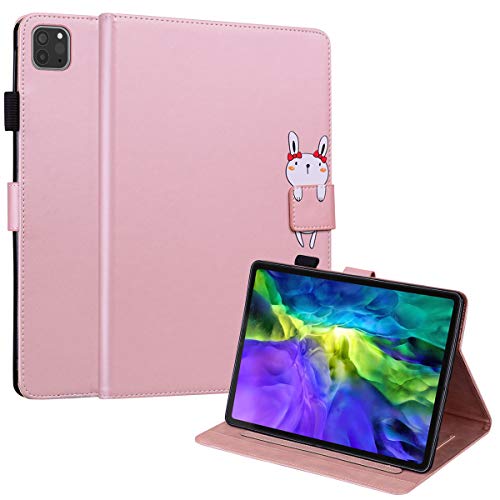 C/N DodoBuy Custodia per iPad Pro 11" 2020/2018/iPad Air 10.9", Animale del Fumetto Modello Magnetico Flip Protezione Smart Cover in Pelle PU Wallet Case Borsa Supporto Slot per Schede -Oro Rosa Coniglio