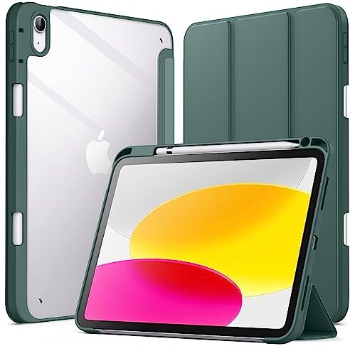 JETech Custodia per iPad 10 (10,9 Pollici, Modello 2022, 10ª Generazione) con Portapenne, Posteriore Chiaro Trasparente Supporto Sottile per Tablet Cover Antiurto (Blu Nebbioso)