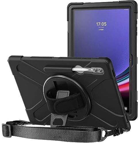 ProCase Custodia compatibile con Samsung Galaxy Tab S9 Ultra/S8 Ultra 14.6 Pollici 2023/2022 SM-X910B X916B X900, Antiurto Cover con Tracolla e Supporto Rotante 360 Gradi Nero