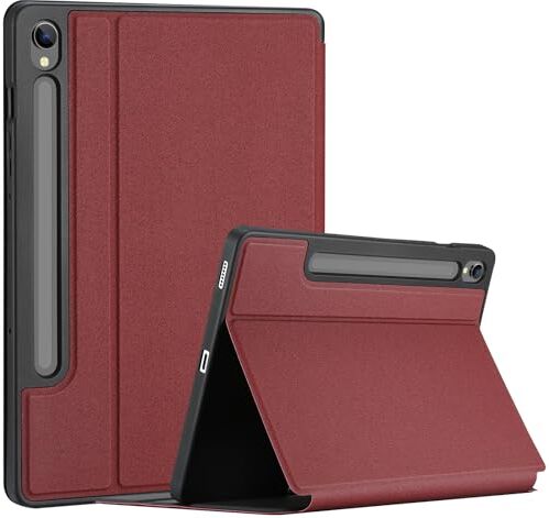 ProCase Cover Samsung Galaxy Tab S9 FE 10.9 Pollici 2023 con Portapenna, Custodia Galaxy Tab S9 FE 5G/Wifi SM-X510/SM-X516 con Auto Sonno/Sveglia -Rosso