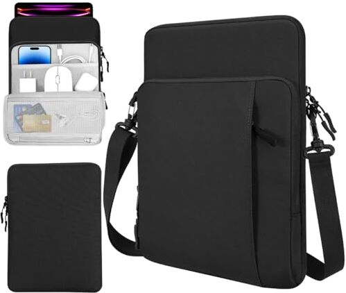 TiMOVO Custodia per Laptop da 12,9" Borsa a Tracolla per iPad PRO 12,9 2022/2021/2020, Surface Laptop Go 12,4", Galaxy Tab S9+ 12,4" 2022/2023, Nero