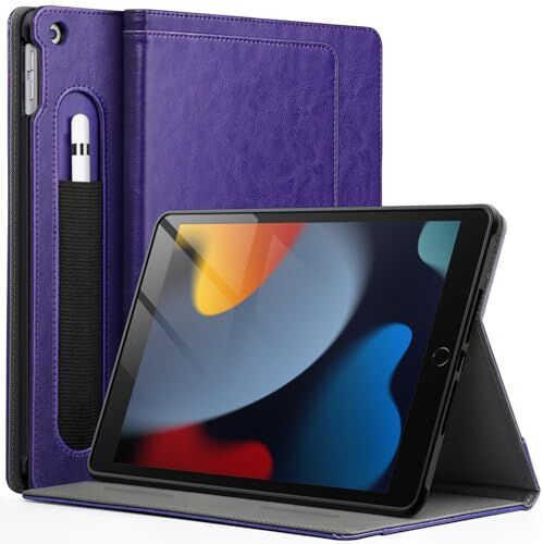 JETech Custodia per iPad 10,2 Pollici, 9/8/7 Generazione (2021/2020/2019) con Portapenne, Supporto Multi-Angolo Cover Protettiva in TPU Morbido Auto Svegliati/Sonno (Viola)