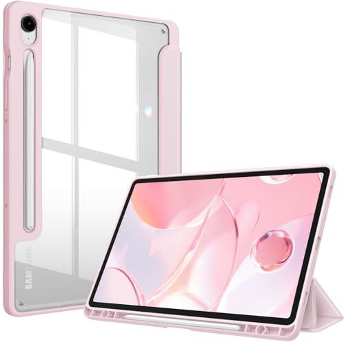 FINTIE Custodia per Samsung Galaxy Tab S9 FE 10.9 Pollici/Tab S9 11 Pollici 2023 con S Pen Holder Antiurto Sottile Case Posteriore Trasparente Cover con Auto Sonno/Sveglia, Rosa