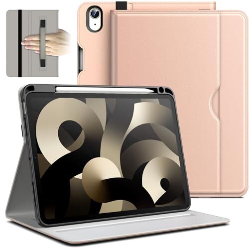 JETech Custodia per iPad Air 5/4 (10,9 Pollici Modello 2022/2020, 5a/4a Generazione), PU Pelle Folio Protettiva Cover Tablet con Portapenne & Tasca, Multi-Angolo Visualizzazione (Oro Rosa)