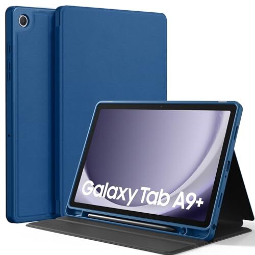EasyAcc Custodia per Samsung Galaxy Tab A9+ / A9 Plus 11 Pollici 2023 SM-X210/ X215/ X216 con Pen Holder, Sottile Folio Stand Protettiva Tablet Cover, Multi-Angolo Visualizzazione, Mare Blu