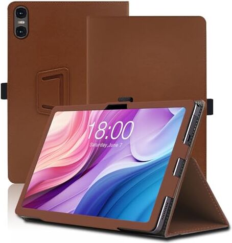 Envibe Custodia per Teclast T40HD, 10.4 inch, Cover Tablet Teclast T40HD, Copertura Protettiva Pieghevole con Supporto per Matita e Cinturino da Polso, Protezione Completa. (Marrone)