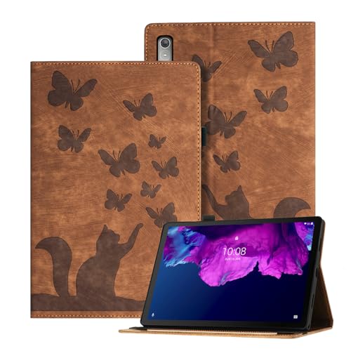 Auslbin Ausblin Goffrato Lenovo Tab P11 Gen 2 Cover 11.5", Custodia per Tablet in Pelle PU Retrò a Tema Farfalla e Gatto per Lenovo Tab P11 Gen 2 (2023) 11.5", Marrone