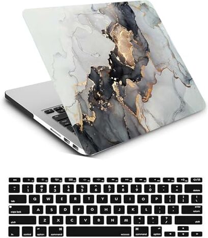 HBLX Custodia Compatibile con Nuovo Macbook Air 15 pollici 2023 con Liquid display Retina e Touch ID A2941 M2, Case Rigida Protettivo Plastica Copertina & Tastiera Cover, Marmo nero bianco