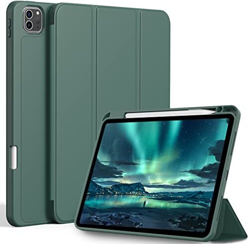 EasyAcc Cover Custodia per iPad Pro 11 Pollici, Modello 2022/2021/2020/2018, Leggero Protettivo Supporto con Pencil Holde, Cover con Auto Svegliati/Sonno (verde notte)