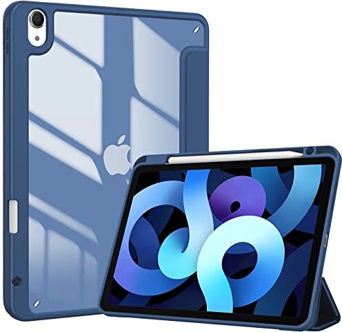 ProCase Cover iPad Air 5 Generazione 2022/Cover iPad Air 4 Generazione 2020 Cover iPad Air 10,9 Pollici con Portapenna, Retro Posteriore Transparent Smart Cover iPad Air 2022/2020-Blu Marino