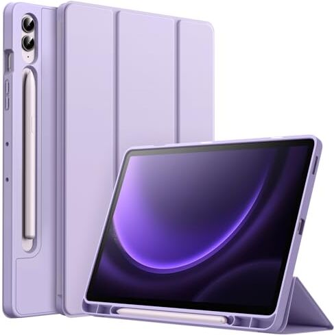 JETech Custodia per Samsung Galaxy Tab S9 FE+ / S9 FE Plus 12,4 Pollici con S Pen Holder, Morbido TPU Trifold Supporto Protettiva Tablet Cover, Supporta S Pen di Ricarica (Viola Chiaro)