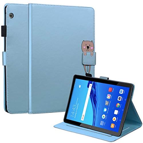 C/N DodoBuy Custodia per Huawei MediaPad T5 10.1", Animale del Fumetto Modello Magnetico Flip Protezione Smart Cover in Pelle PU Copertura Wallet Case Borsa Supporto Slot per Schede Blu Cane