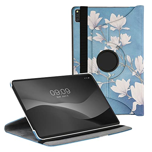 kwmobile Cover Compatibile con Huawei MatePad PRO 12.6" (2022) Custodia Cover per Tablet Rotazione 360° Stand Similpelle Magnolie Marrone Grigio/Bianco/Grigio Blu
