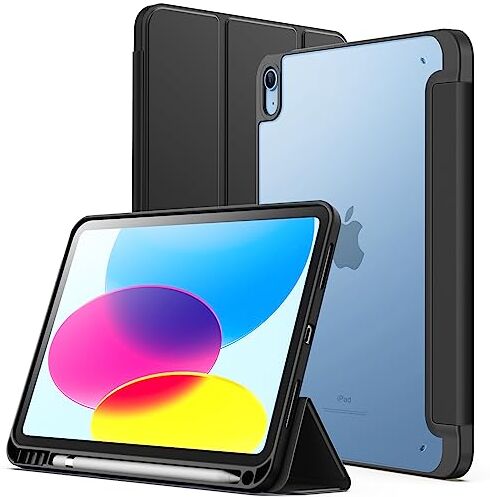 JETech Custodia Opaca per iPad 10 (10,9 Pollici, Modello 2022, 10ª Generazione) con Portapenne, Posteriore Glassata Traslucida Supporto Cover Sottile Tablet (Nero)