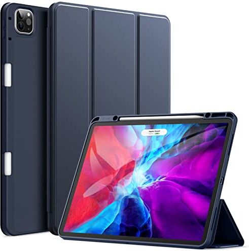 JETech Custodia per iPad Pro 12,9 Pollici (Modello 2020/2018, 4a/3a Generazione) con Portapenne, Ricarica di Pencil 2a Gen, Cover Tablet Sottile con Retro in Morbido TPU (Navy)