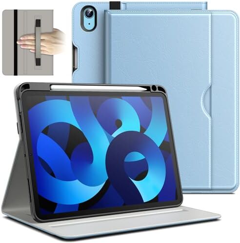 JETech Custodia per iPad Air 5/4 (10,9 Pollici Modello 2022/2020, 5a/4a Generazione), PU Pelle Folio Protettiva Cover Tablet con Portapenne & Tasca, Multi-Angolo Visualizzazione (Cielo Blu)