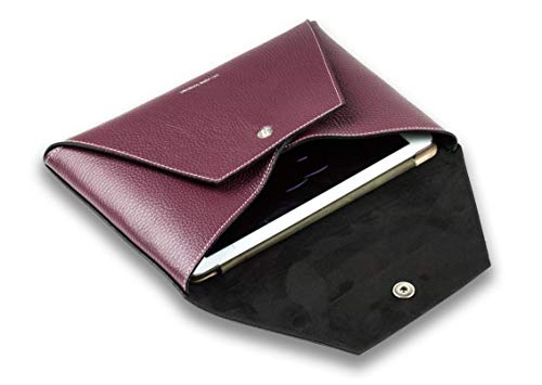 DELMON VARONE - FINE LEATHERGOODS MADE IN GERMANY DELMON VARONE – Custodia universale personalizzabile compatibile con iPad, Samsung e Microsoft Tablet fino a 11 pollici, in morbida pelle di grain viola, donna e uomo, in vera pelle