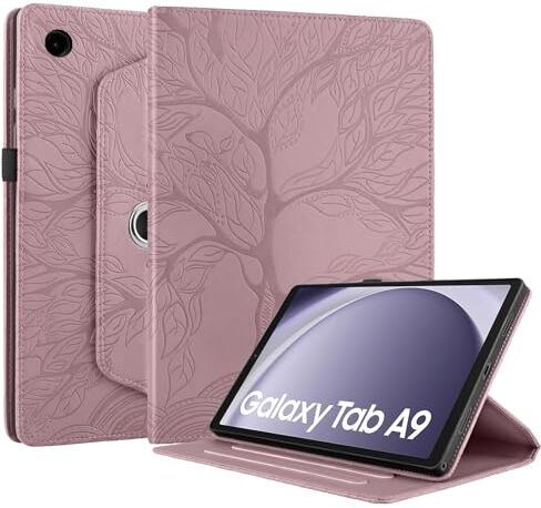 Succtopy Cover Compatibile con Samsung Galaxy Tab A9 8.7 Pollici 2023 SM-X110/X115 360 Gradi di Rotazione Girevole Case Protettiva con Porta Penna Custodia Galaxy Tab A9 8.7" 2023 Oro Rosa