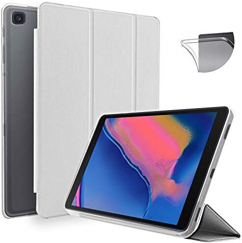 N NEWTOP Cover Compatibile per Samsung Galaxy Tab A 2019 T290-T295 da 8", Custodia Flip Smart Libro TPU Back Front Ultra Sottile Leggera Stand Supporto Funzione Wake/Sleep Simil Pelle (Bianca)