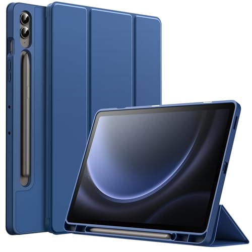 JETech Custodia per Samsung Galaxy Tab S9 FE+ / S9 FE Plus 12,4 Pollici con S Pen Holder, Morbido TPU Trifold Supporto Protettiva Tablet Cover, Supporta S Pen di Ricarica (Navy)