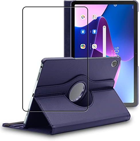 ebestStar Cover per Lenovo Tab M10 Plus 10.6 (Gen 3), Custodia Protezione Rotazione 360, Pelle PU, Blu scuro + Vetro Temperato