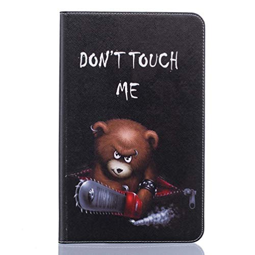 AIFILLE Custodia Libro Pelle PU per Tablet Samsung Tab A 10.1 2016 T580/T585 Nero Flip Smart Carta Credito Funzione di Appoggio Disegni DON'T TOUCH ME Orso Marrone Animali Cover Antiurto Protettiva