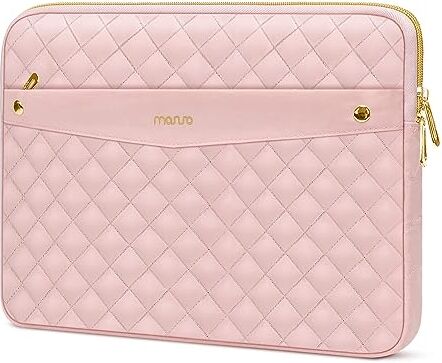 MOSISO Custodia Laptop Borsa Compatibile con MacBook Air/Pro,13-13,3 Notebook,Compatibile con MacBook Pro 14 2024-2021 A2779 M2 A2442 M1,Square Quilted Poliestere Orizzontale Carrying Borsa,Gesso Rosa