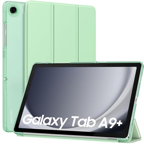 MoKo Custodia per Galaxy Tab A9+/A9 Plus 11 Pollici 2023, Cover Protettiva Sottile con Supporto e Retro Rigido Traslucido in PC per Tab A9 Plus SM-X210/X216/X218, Auto Sveglia/Sonno, Verde