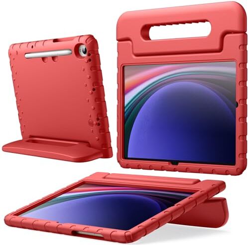 JETech Custodia Bambini per Samsung Galaxy Tab S9 11 Pollici, Antiurto Leggera Tablet Cover con Maniglia Supporto, Supporta S Pen di Ricarica (Rosso)