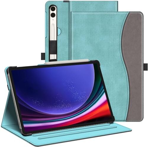 FINTIE Custodia per Samsung Galaxy Tab S9 Plus 2023/S8 Plus 2022/S7 FE 2021/S7 Plus 2020 12.4 Pollici Tablet, Multi-angli Protettiva Case con Tasca Auto Sveglia/Sonno, Turquoise/Marrone