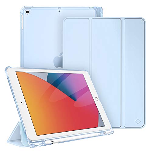 FINTIE Custodia per iPad 10.2 Pollici 9a / 8a / 7a Generazione (2021 2020 2019) con Built-in Pencil Holder Sottile Leggero Semi-Trasparente Cover Case con Auto Sveglia/Sonno, Cielo Blu