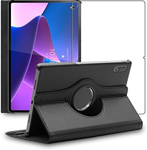 ebestStar Cover per Lenovo Tab P12 Pro, Custodia Protezione Rotazione 360, Pelle PU, Nero + Vetro Temperato