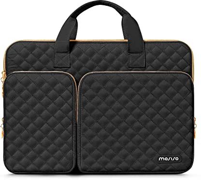 MOSISO Custodia Borsa 360 Protezione Laptop Sleeve Compatibile con MacBook Air/Pro,Compatibile con MacBook Pro 14 A2442,Square Quilted Poliestere con 2 Pockets&Handle&Belt,Nero