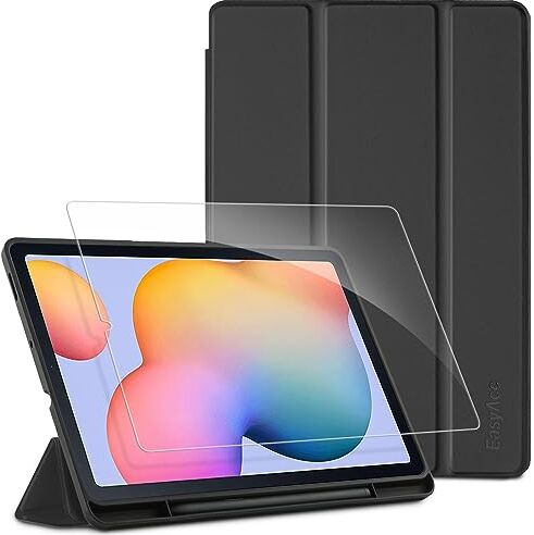 EasyAcc Custodia Cover Compatibile con Samsung Galaxy Tab S6 Lite 10.4 Pollici 2024/2022/2020 SM-P610N/P615N con Vetro Temperato-Ultra Sottile con Cover Leggero Supporto in Pelle PU Case, Nero