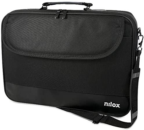 Nilox Notebag 15.6" con Aggancio Trolley Borsa a Tracolla Porta PC con Dimensioni 15.6" con Interni Trapuntati e Due Scomparti Interni Nero