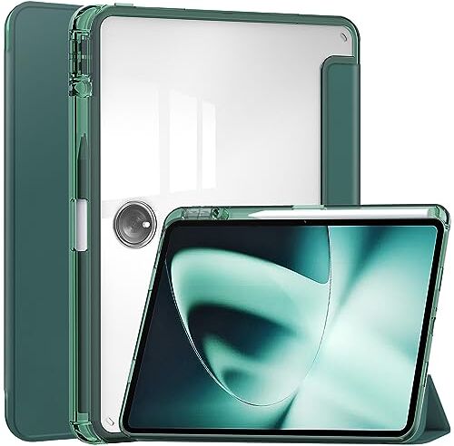 Generic Custodia per One Plus Pad 11,6" 2023, cover posteriore rigida trasparente sottile a tre pieghe Smart Cover protettiva One Plus Pad Tablet custodia auto wake/sleep (verde)