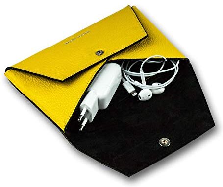 DELMON VARONE - FINE LEATHERGOODS MADE IN GERMANY DELMDELMON VARONE Borsa universale personalizzabile in pelle premium Soft Grain giallo piccolo, custodia portacavi per accessori elettronici, compatibile con Computer, Laptop, iPad e MacBook