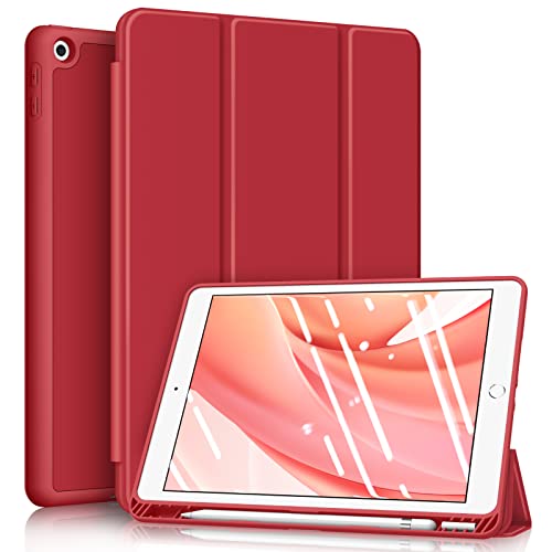FINTIE Custodia per iPad 10.2 Pollici 9a / 8a / 7a Generazione (2021 2020 2019) con Built-in Pencil Holder Sottile Leggero Cover Posteriore in Morbido TPU con Auto Sveglia/Sonno, Rosso