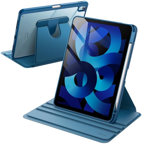JETech Custodia Rotante per iPad Air 5/4 (2022/2020 5a/4a Generazione 10,9 Pollici) con Portapenne, Protezione con Rotazione a 360 Gradi Supporto Cover Chiaro Retro (Blu)