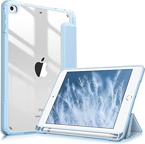 FINTIE Custodia per iPad Mini 5 2019 / iPad Mini 4 con Pencil Holder Sottile Leggero Trasparente Cover Posteriore con Bordo in TPU Morbido, Auto Sveglia/Sonno, Cielo Blu