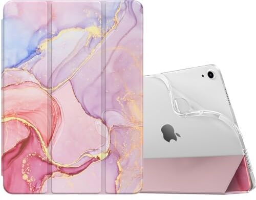 MoKo Cover Protettiva per iPad Air 5 2022/4 2020 da 10,9 Pollici, [Supporta Ricarica di iPencil]Auto Sveglia/Sonno Semi-Trasparente in TPU Ultra Sottile Custodia a Tri-Fold, Marmorizzato Rosa Chiaro