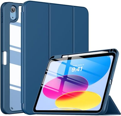 TiMOVO Custodia Compatibile con iPad 10 Generazione 10,9" 2022, iPad Smart Cover con Pencil Holder, Custodia Sottile a Tre-Ante, Auto Sveglia/Sonno, Blu Mare Scuro