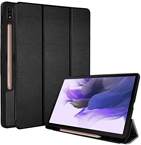 TECHGEAR Smart Cover Compatible con Samsung Galaxy Tab S7 Fe 12.4" 2021 (SM-T730 / SM/T736) Custodia Protettiva in PU Pelle con Protezione d'angolo [Ligero] Nero