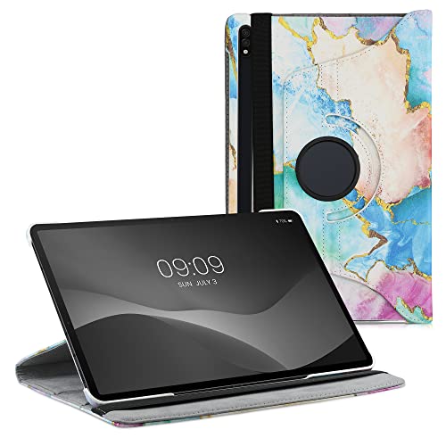 kwmobile Cover Compatibile con Samsung Galaxy Tab S7 Plus/Tab S7 Fe Custodia Cover per Tablet Rotazione 360° Stand Similpelle Marmo Oro/Multicolore