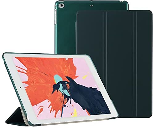 JOYLYJOME Custodia per iPad da 10,2 pollici 9a/8a/7a generazione (modelli 2021/2020/2019), custodia protettiva magnetica, supporto siamese a tre pieghe, verde scuro