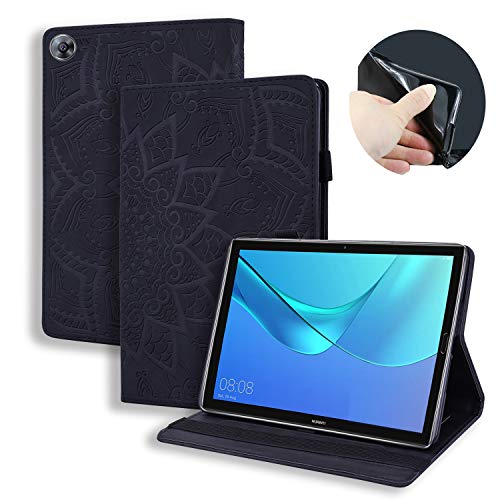 Lspcase Custodia Huawei Mediapad M5 10.8" / M5 Pro Cover in Pelle Portafogli Flip Stand Case Porta Penna Cover Custodia Tablet per Huawei M5 10 / Mediapad M5 Pro 10.8 Pollice Fiore Mandala Nero