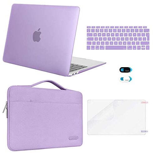 MOSISO Case Compatibile con MacBook Air 13 Pollici Retina 2022 2021 2020-2018 A2337 M1 A2179 A1932, Custodia Rigida in Plastica&Borsa&Tastiera Cover&Webcam Coperchio&Schermo Proteggi, Viola Chiaro